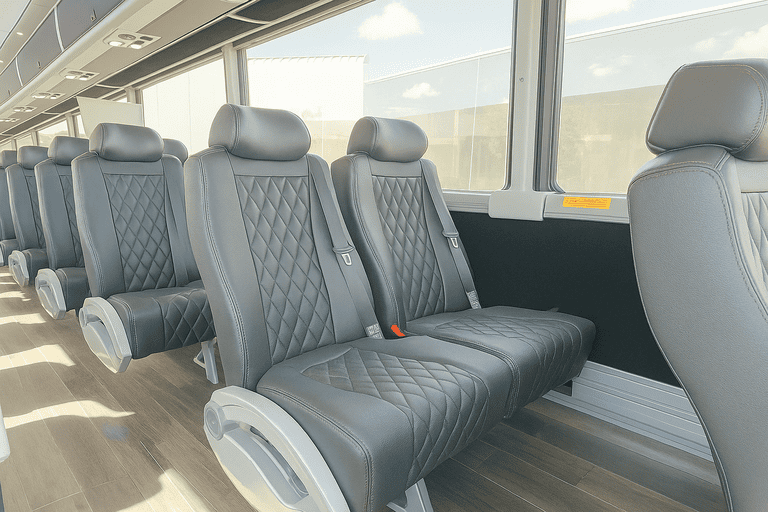 interior of Davenport Minibus Company charter bus